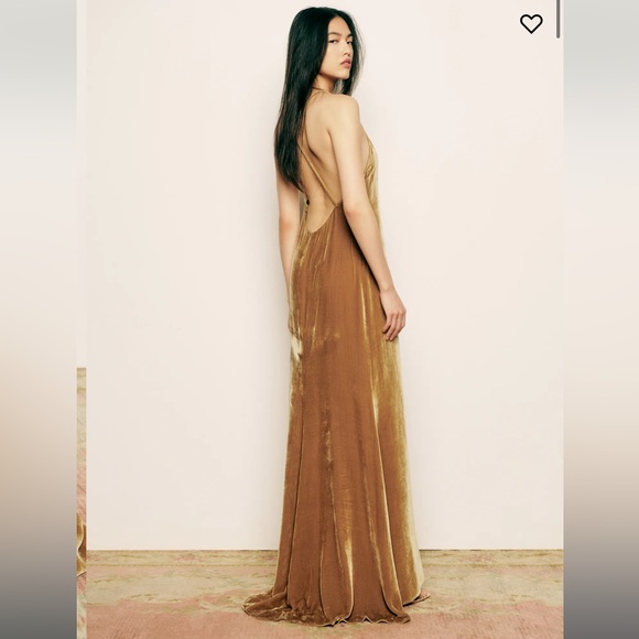 Reformation Rimini Mustard/Gold Velvet Gown - Picture 6 of 7